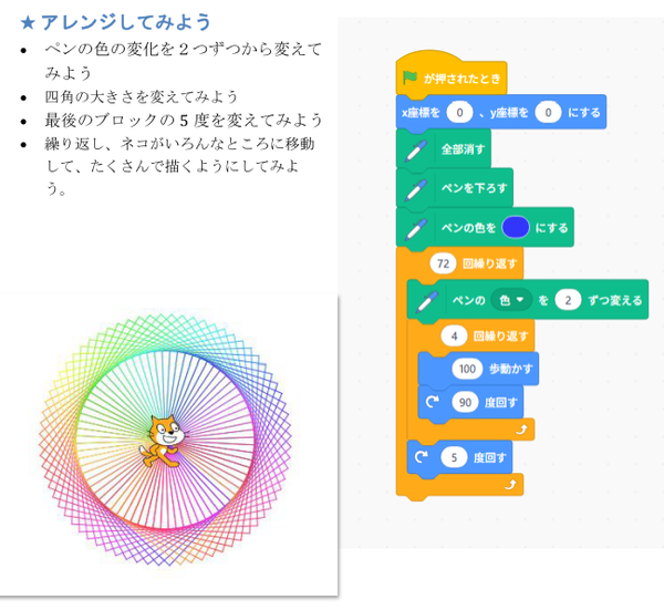 スクラッチのペンと繰り返しで描いた四角形アートの作品例 大和川小学校 早川スタイル