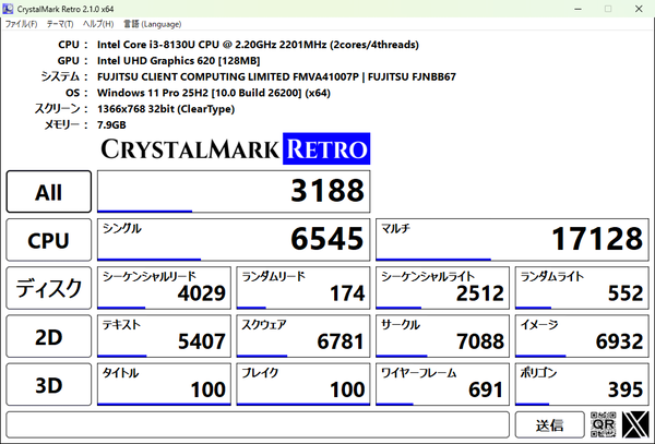 富士通 LIFEBOOK A5510FX ベンチマーク結果 CrystalMark Retro 早川スタイル