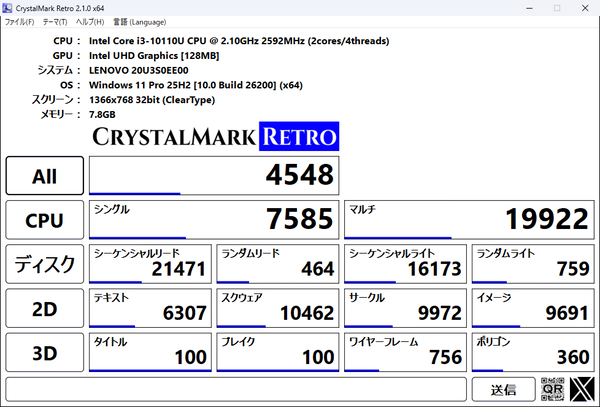 Lenovo ThinkPad L15 Gen 1 ベンチマーク結果 CrystalMark Retro 早川スタイル
