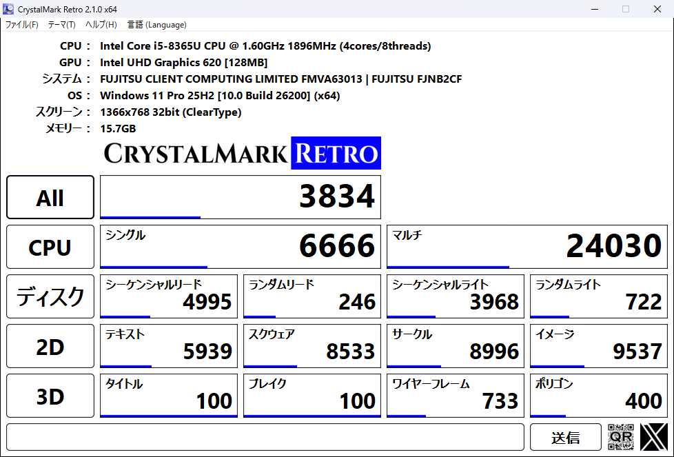 新パソコン 富士通LIFEBOOK A749/B 第8世代Core i5 ベンチマーク結果 早川スタイル